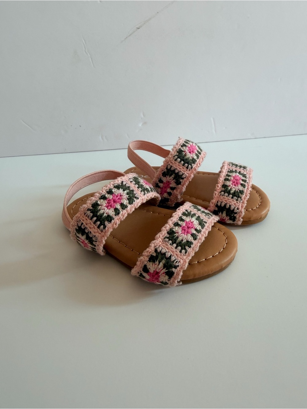 Bebe Pink Crochet Floral Baby Sandals
